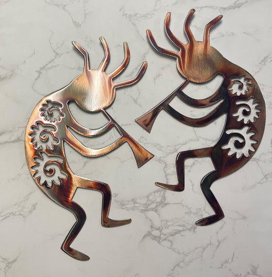 Set of 2 Copper/Bronze Plated Arizona Kokopelli Wall Art - Handcrafted in the USA