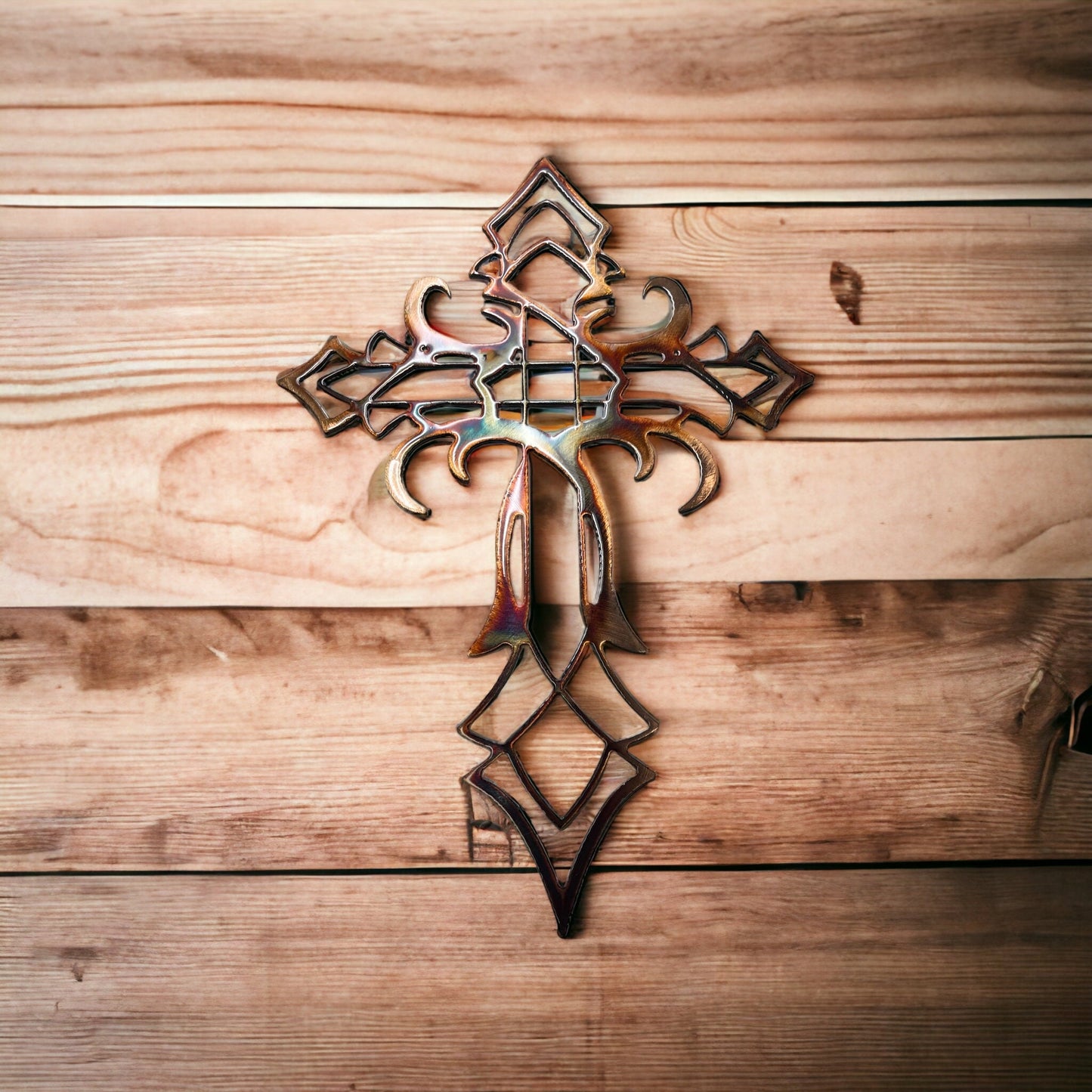 Ornamental Cross Metal Wall Art Decor - Copper/Bronze Plated - Handcrafted in the USA - 3 Sizes Available