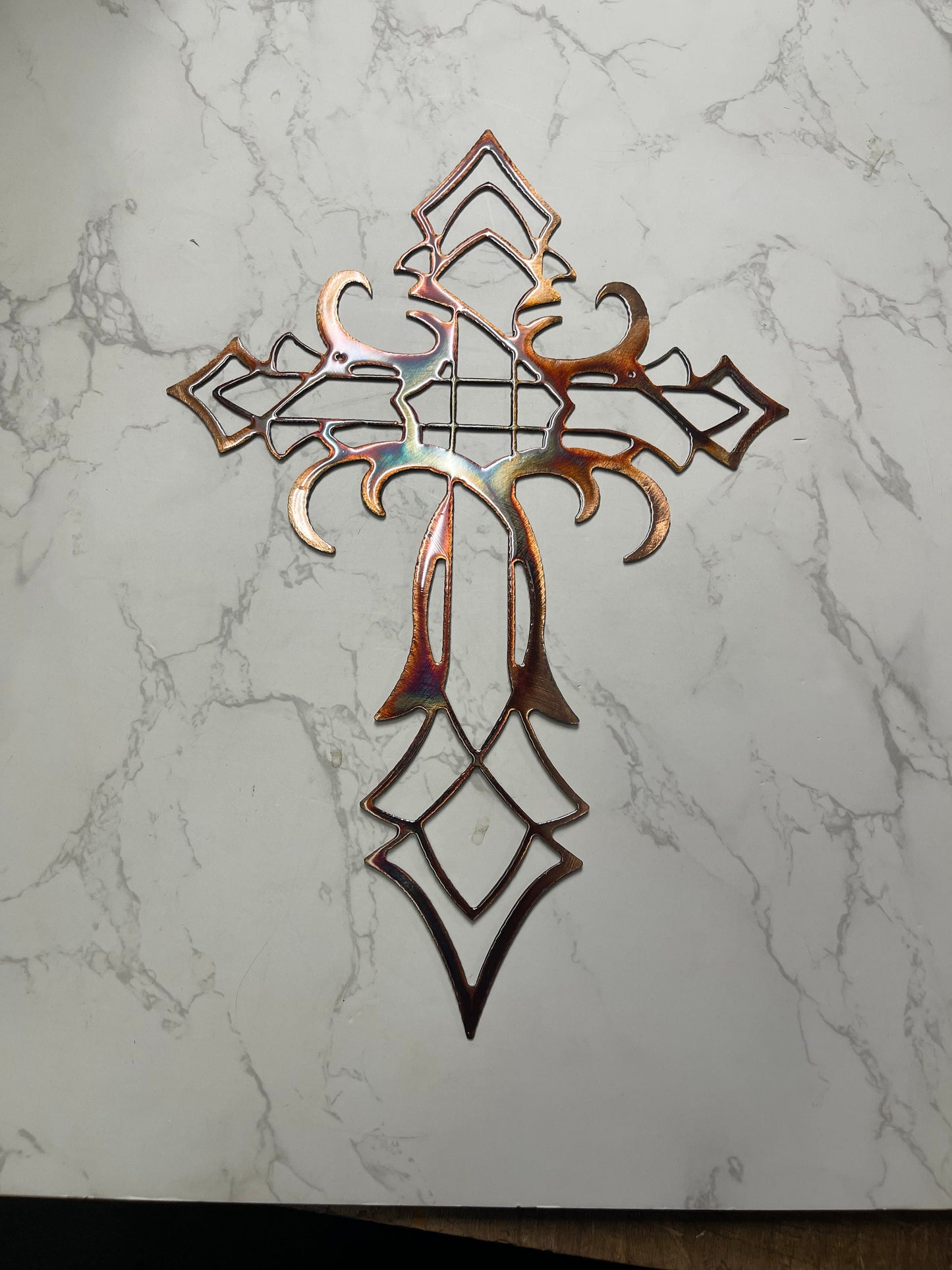 Ornamental Cross Metal Wall Art Decor - Copper/Bronze Plated - Handcrafted in the USA - 3 Sizes Available