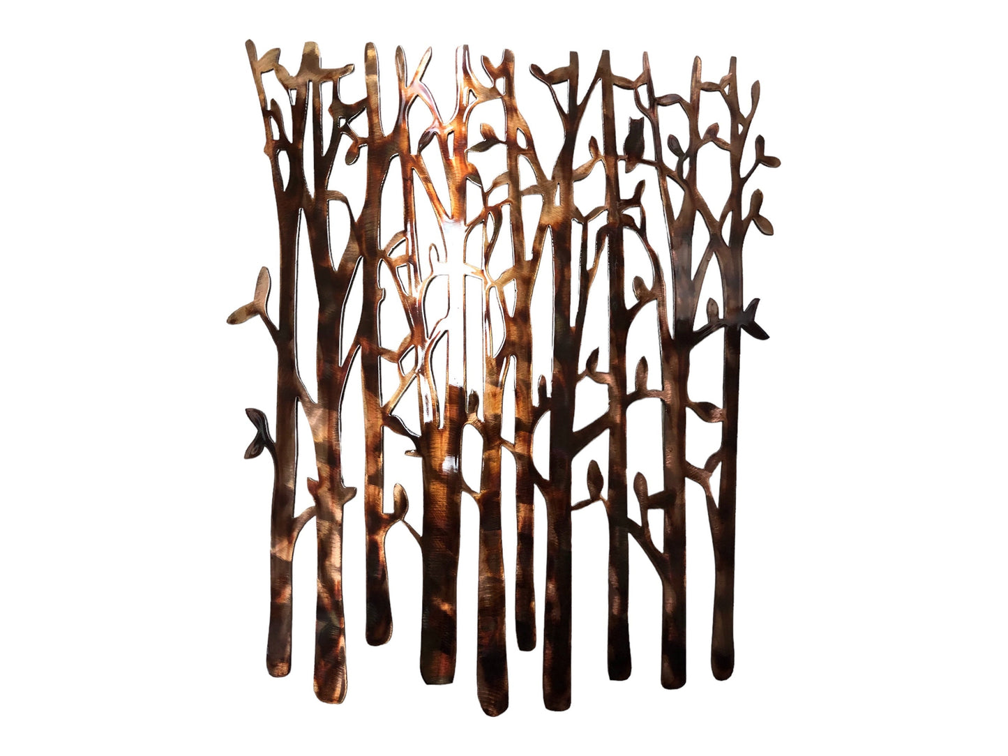 Gilded Tranquility: Birch Tree Metal Wall Art - 24" x 20" Copper Bronzed Plated