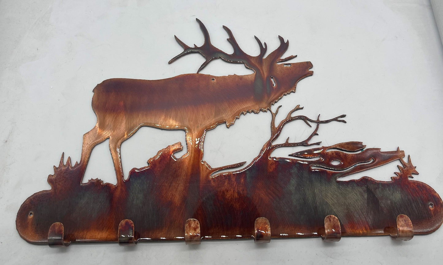 Copper Trails: 12" x 8" Elk Key Rack in Bronzed Glory