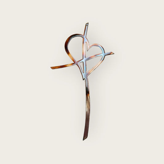 Eternal Commitment: Steel and Copper Bronzed-Plated Cross with High Gloss Luster