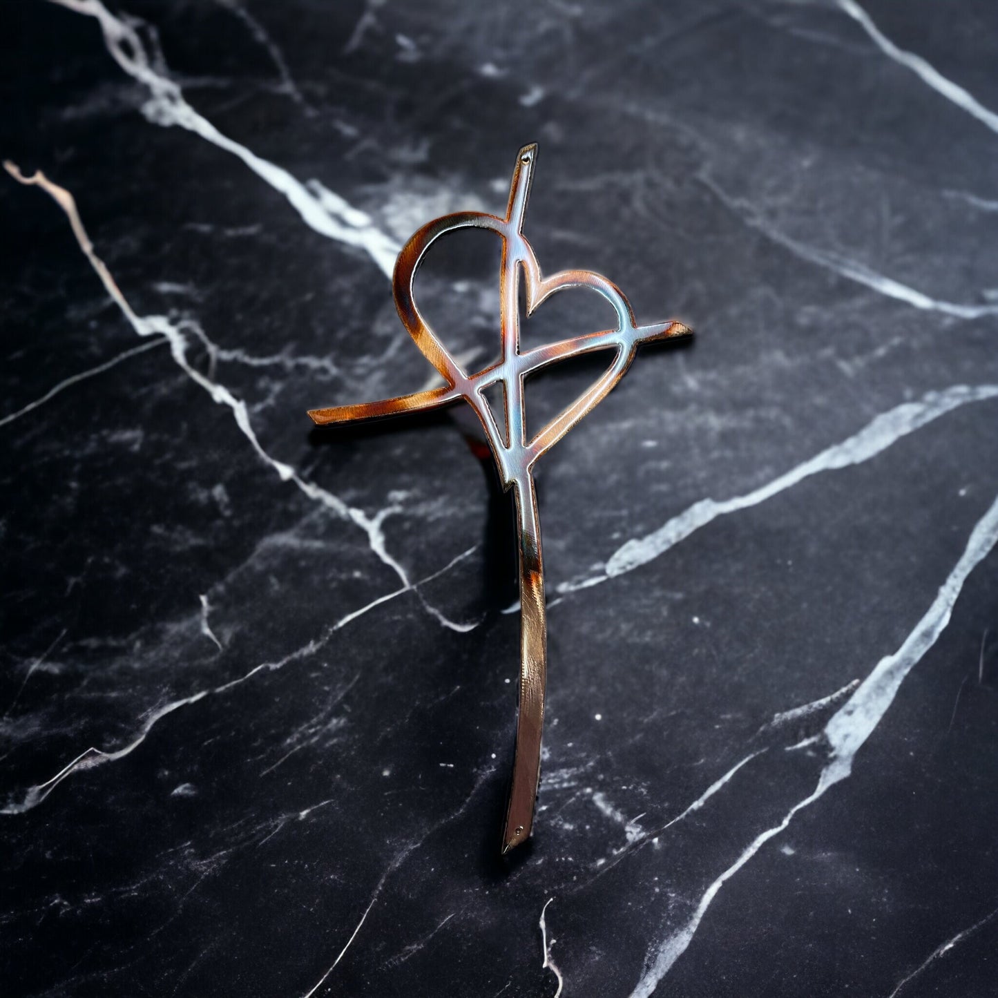 Eternal Commitment: Steel and Copper Bronzed-Plated Cross with High Gloss Luster