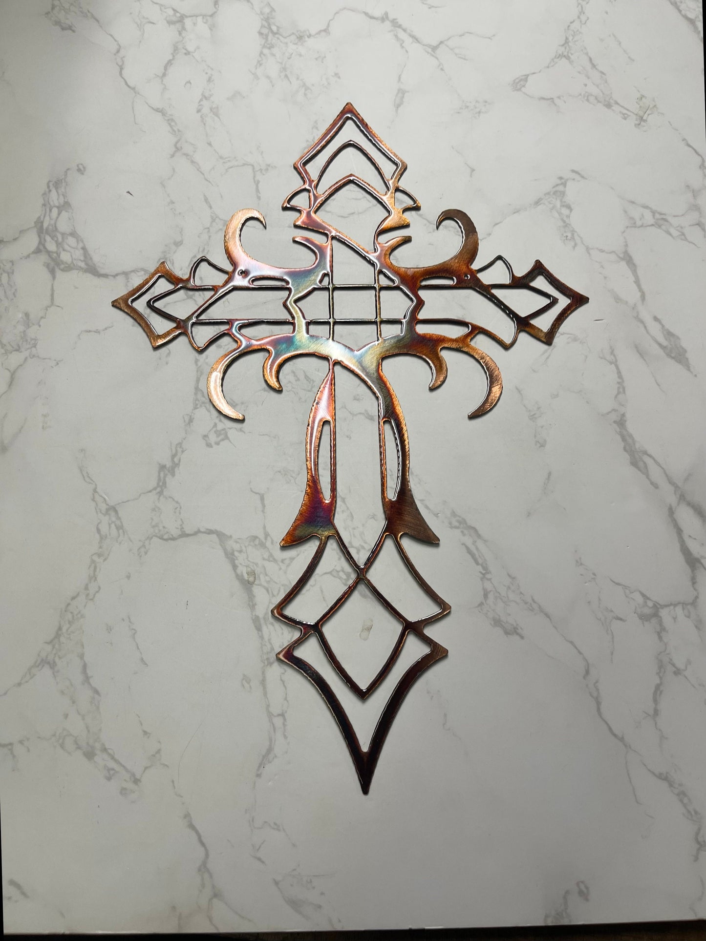 Ornamental Cross Metal Wall Art Decor - Copper/Bronze Plated - Handcrafted in the USA - 3 Sizes Available