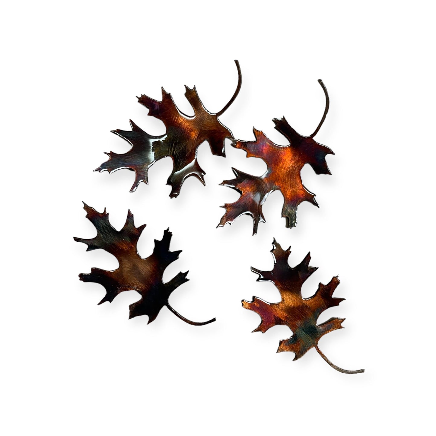 Handcrafted Metal Oak Leaves - Rustic Copper/Bronze Finish - Set of 4 - 5" Wide - Natural Look - Tabletop Décor