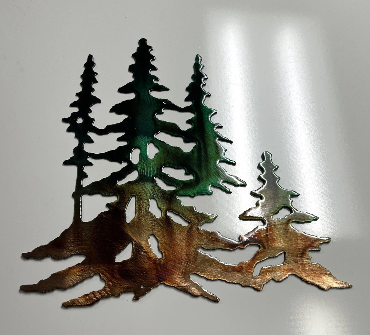 Forest Trees in copper Metal Wall Art Decor Green Marbled