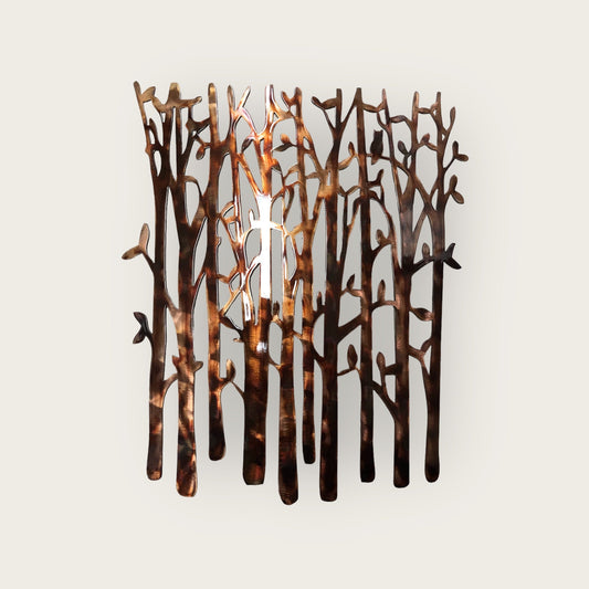 Gilded Tranquility: Birch Tree Metal Wall Art - 24" x 20" Copper Bronzed Plated