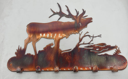 Copper Trails: 12" x 8" Elk Key Rack in Bronzed Glory