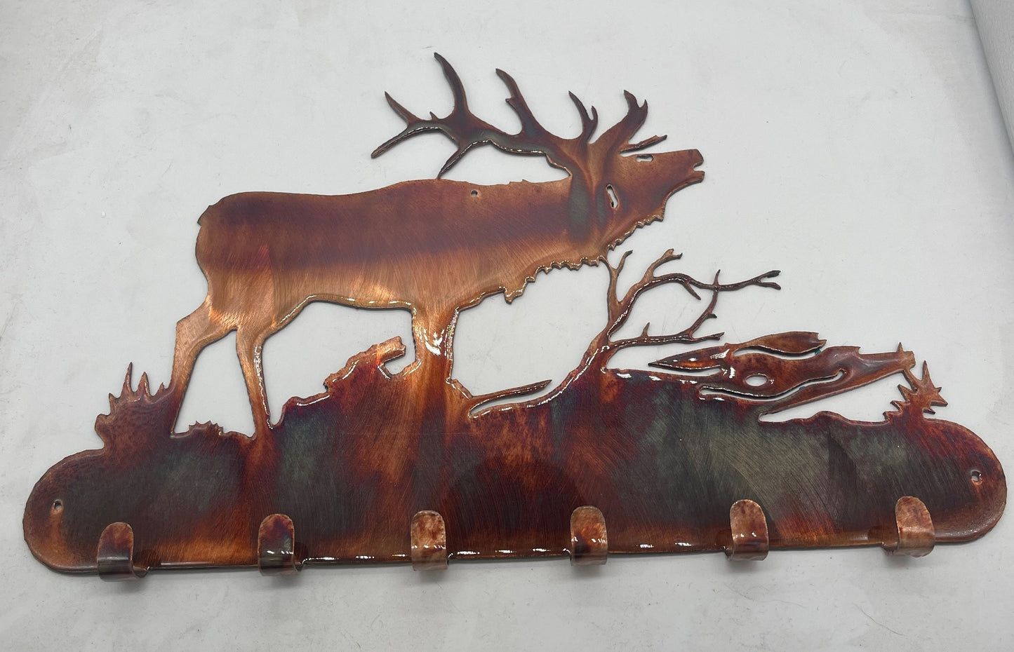 Copper Trails: 12" x 8" Elk Key Rack in Bronzed Glory