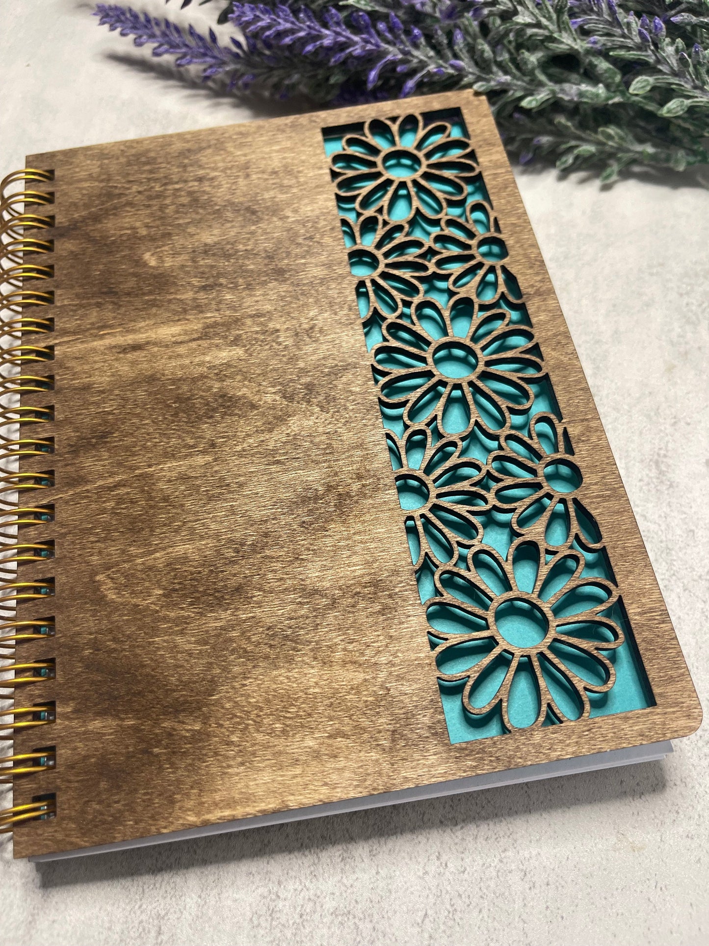 Daisy Engraved Wooden Notebook