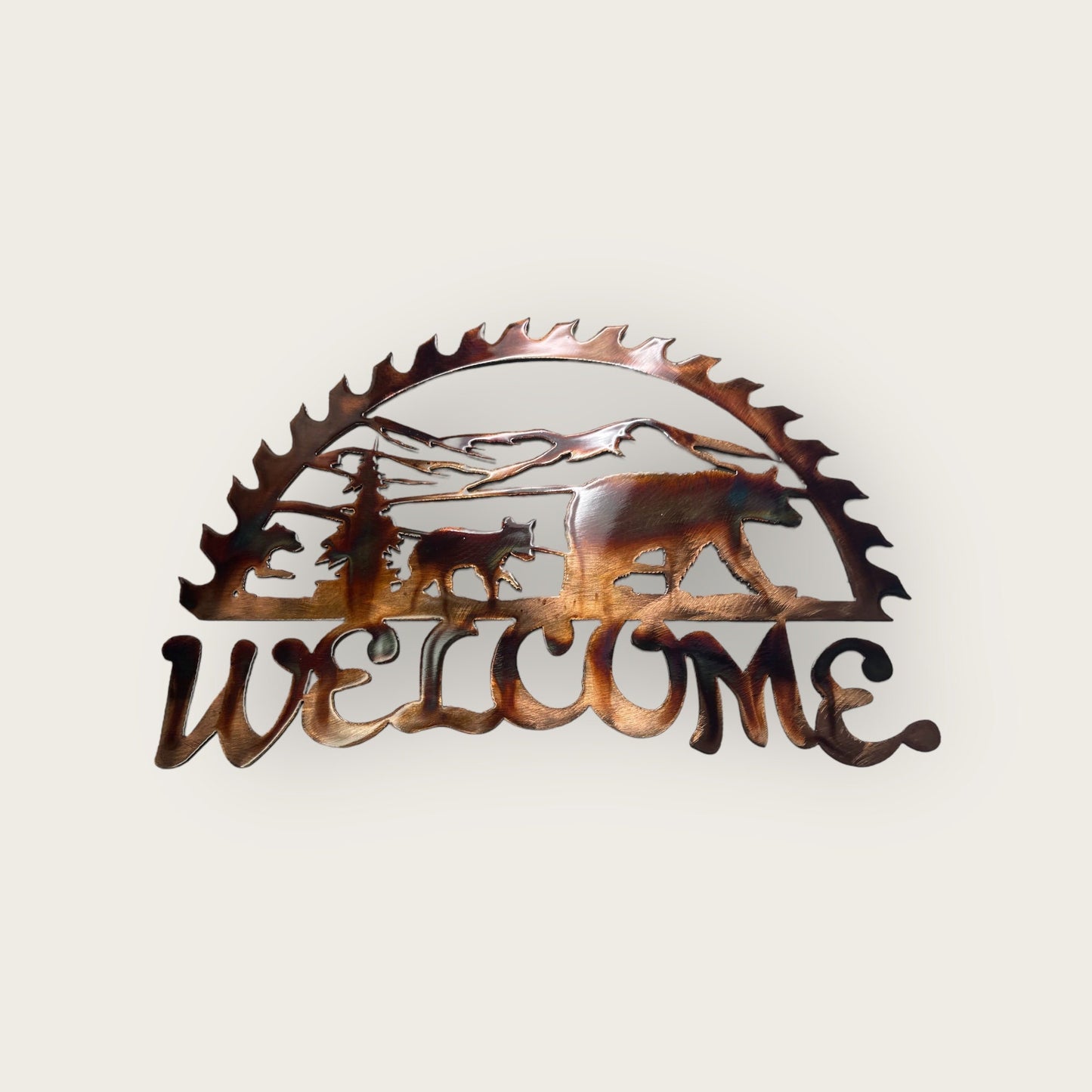 Half-Saw Bear" Metal Wall Art Welcome Decor - 18" W x 12" T - Copper/Bronze Finish