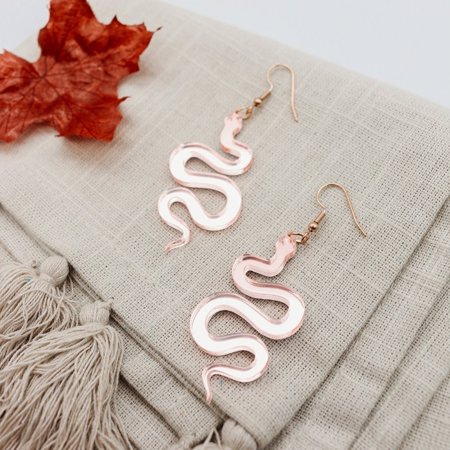 Slithering Mirrored Rose Gold Snake Earrings