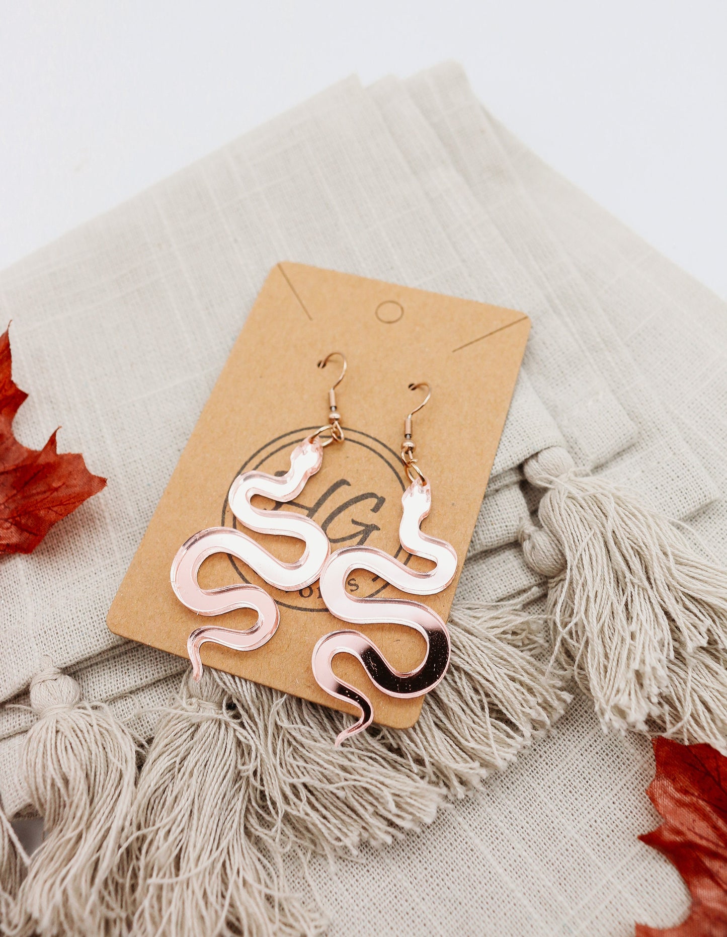 Slithering Mirrored Rose Gold Snake Earrings