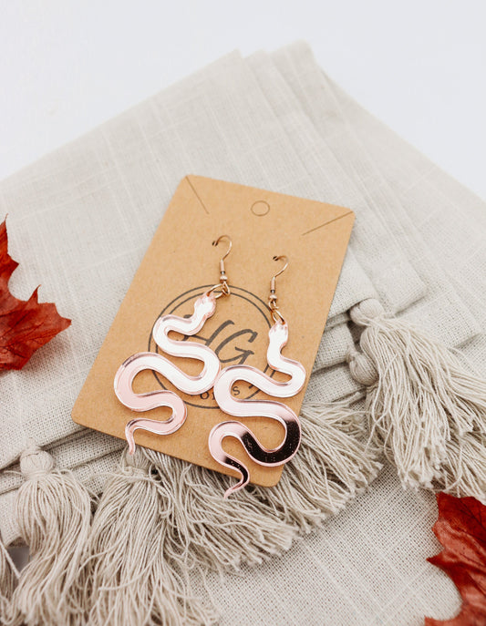 Slithering Mirrored Rose Gold Snake Earrings