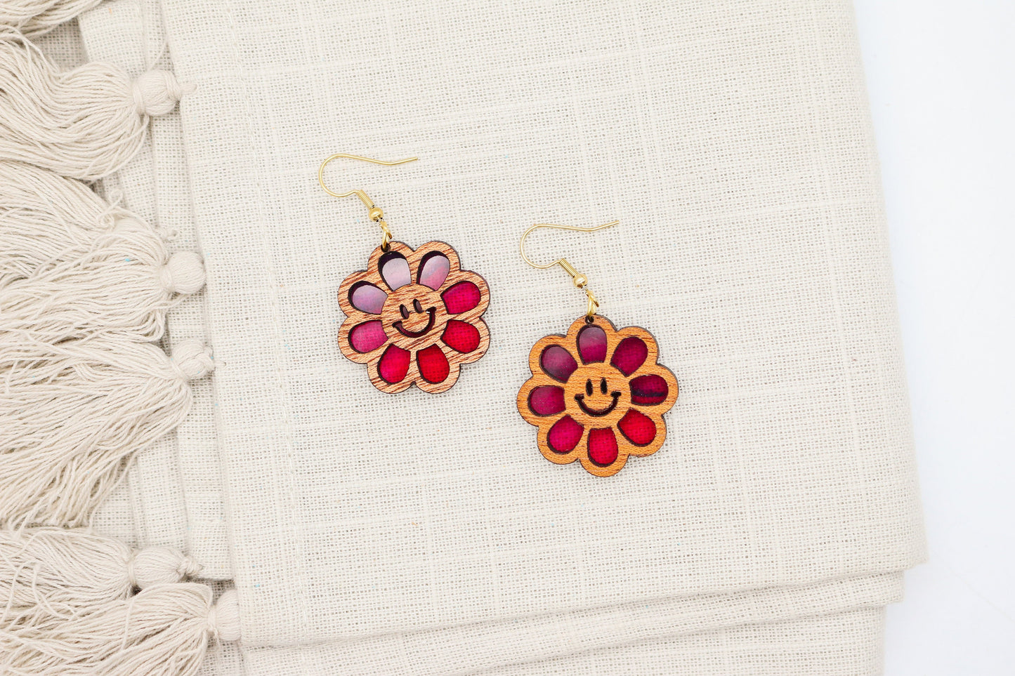 Groovy Vibes: Layered Smiley Face Earrings - 1 1/2 Inches of Happiness!