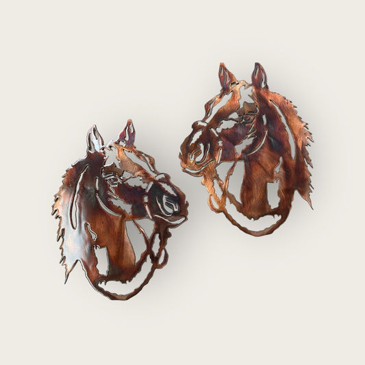 Experience the Beauty of Equine Elegance - Mirrored Pair of Graceful Horse Head Sculptures