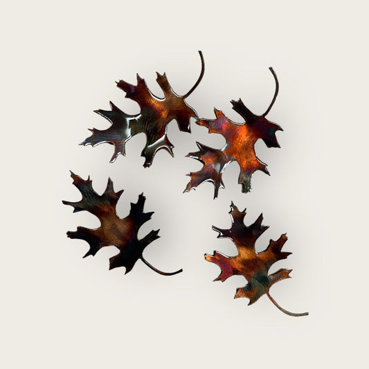 Handcrafted Metal Oak Leaves - Rustic Copper/Bronze Finish - Set of 4 - 5" Wide - Natural Look - Tabletop Décor