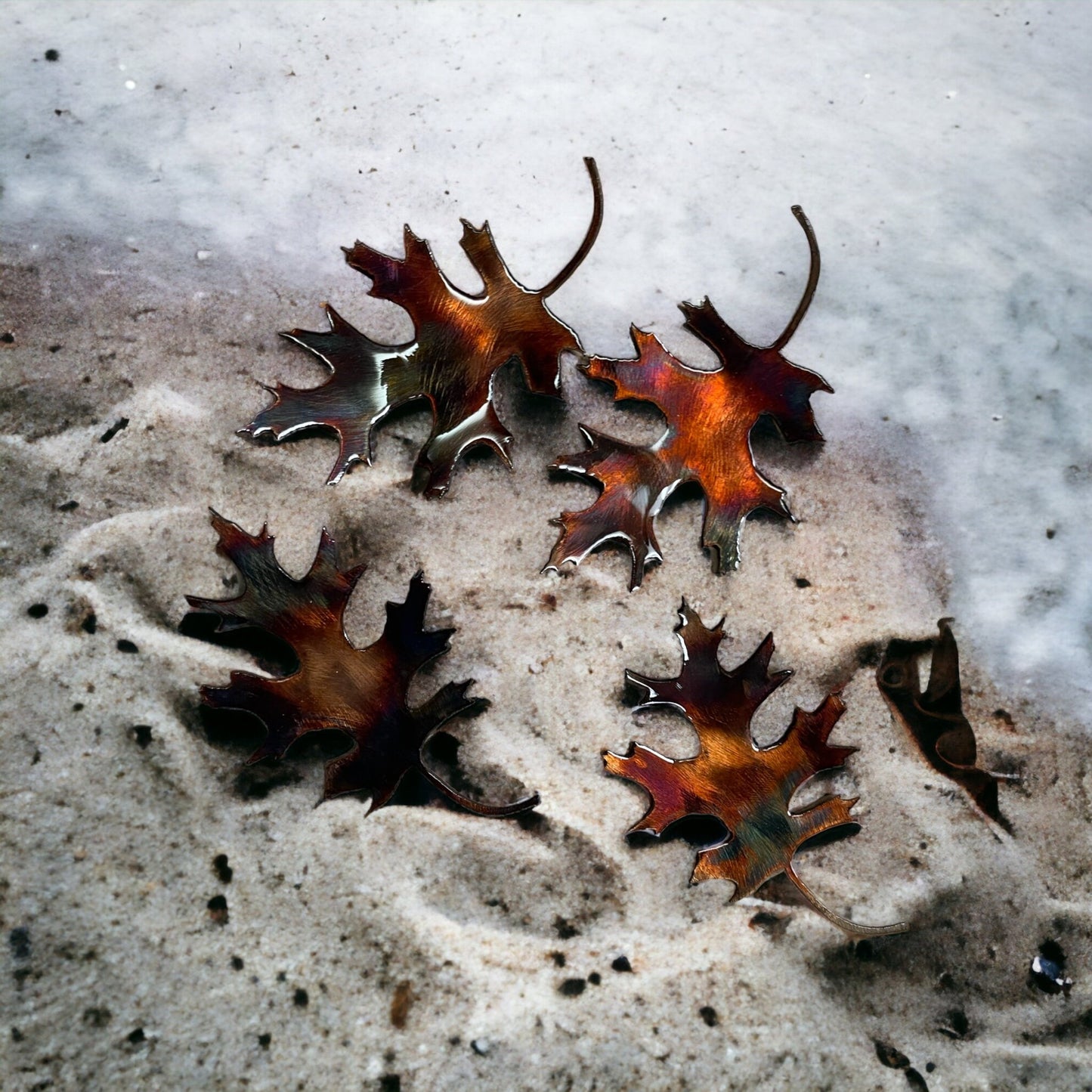 Handcrafted Metal Oak Leaves - Rustic Copper/Bronze Finish - Set of 4 - 5" Wide - Natural Look - Tabletop Décor