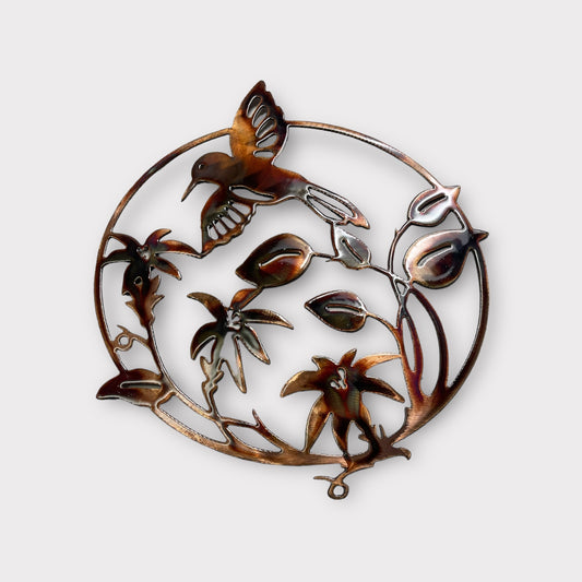 Radiant Hummingbird Circle - Handcrafted Copper and Bronzed Metal Wall Art