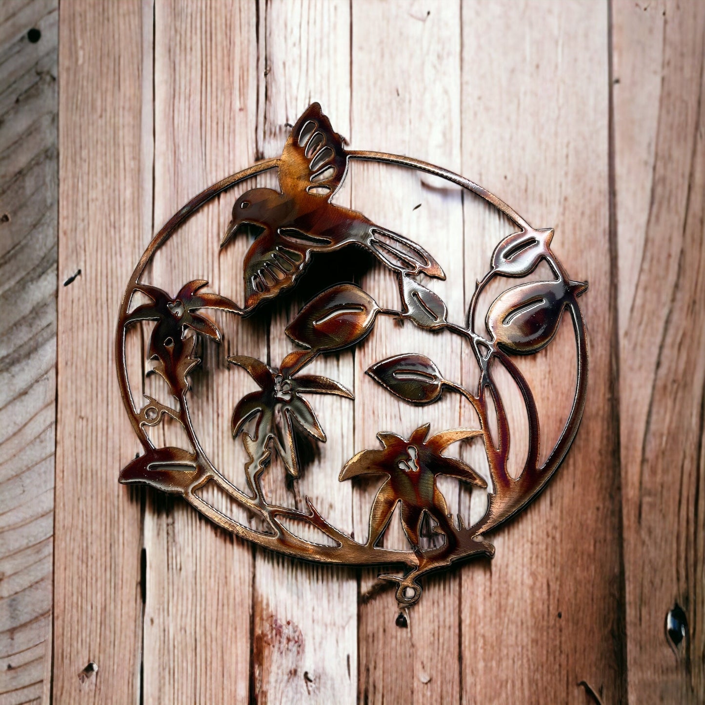 Radiant Hummingbird Circle - Handcrafted Copper and Bronzed Metal Wall Art