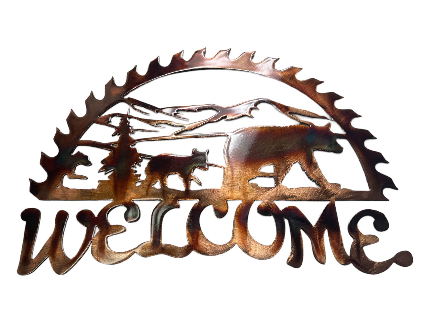 Half-Saw Bear" Metal Wall Art Welcome Decor - 18" W x 12" T - Copper/Bronze Finish