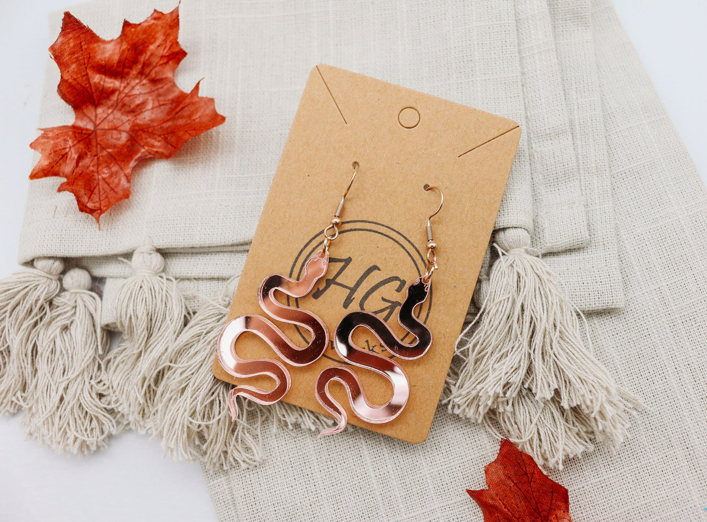 Slithering Mirrored Rose Gold Snake Earrings