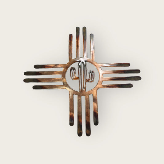 Zia Metal Wall Art Copper & Bronzed Plated with Cactus Center - Southwest Decor