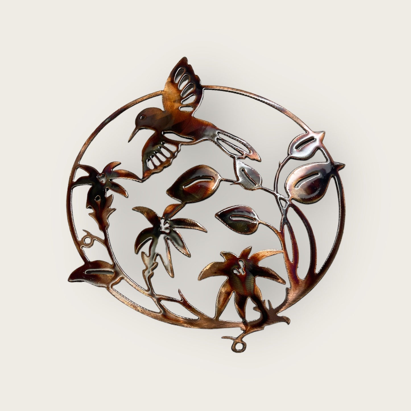 Radiant Hummingbird Circle - Handcrafted Copper and Bronzed Metal Wall Art