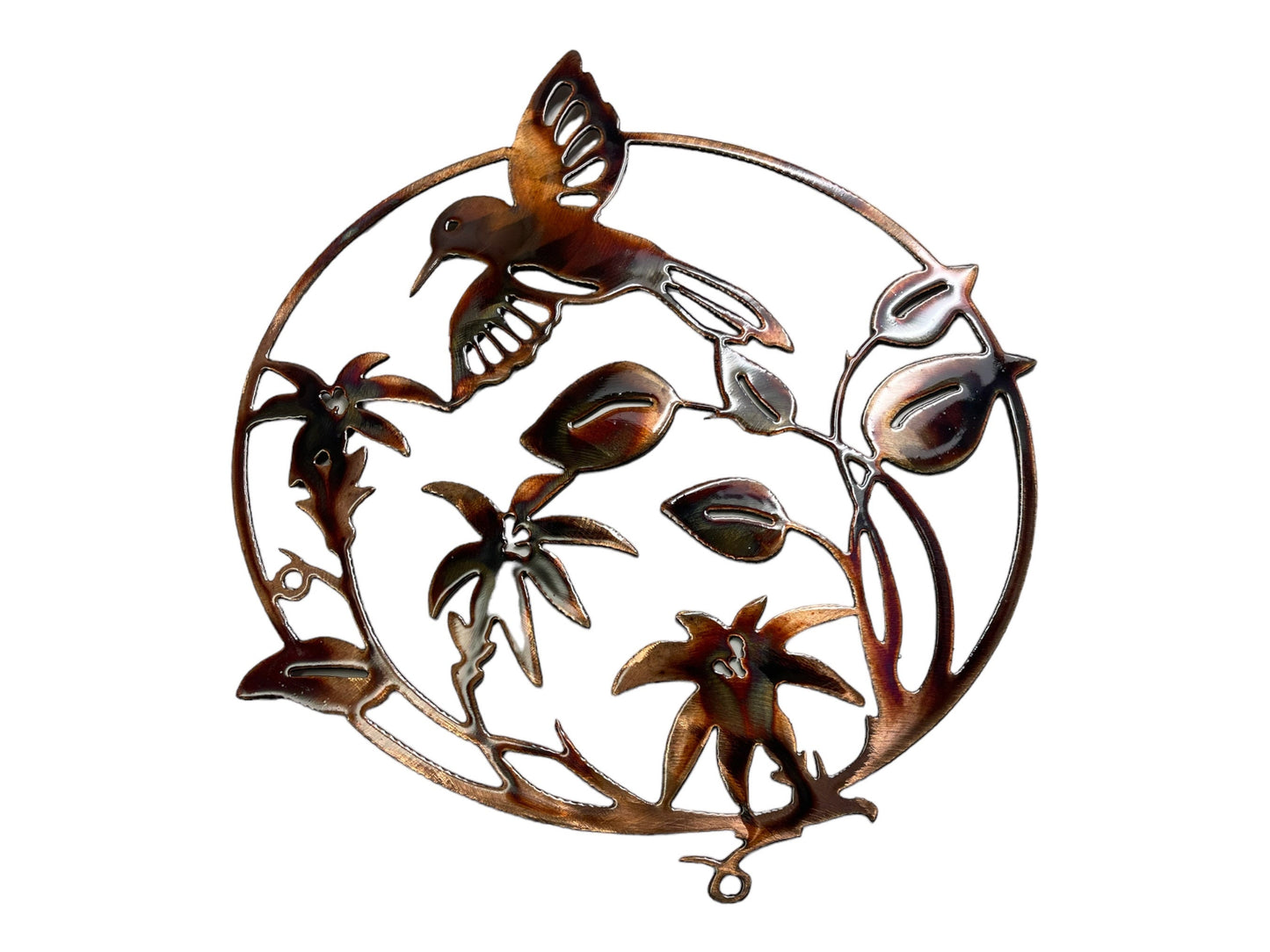 Radiant Hummingbird Circle - Handcrafted Copper and Bronzed Metal Wall Art