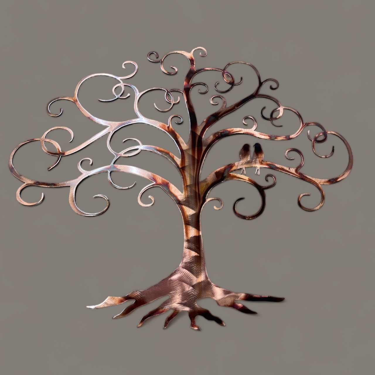 Lovebird Swirled Tree of Life Metal Wall Art