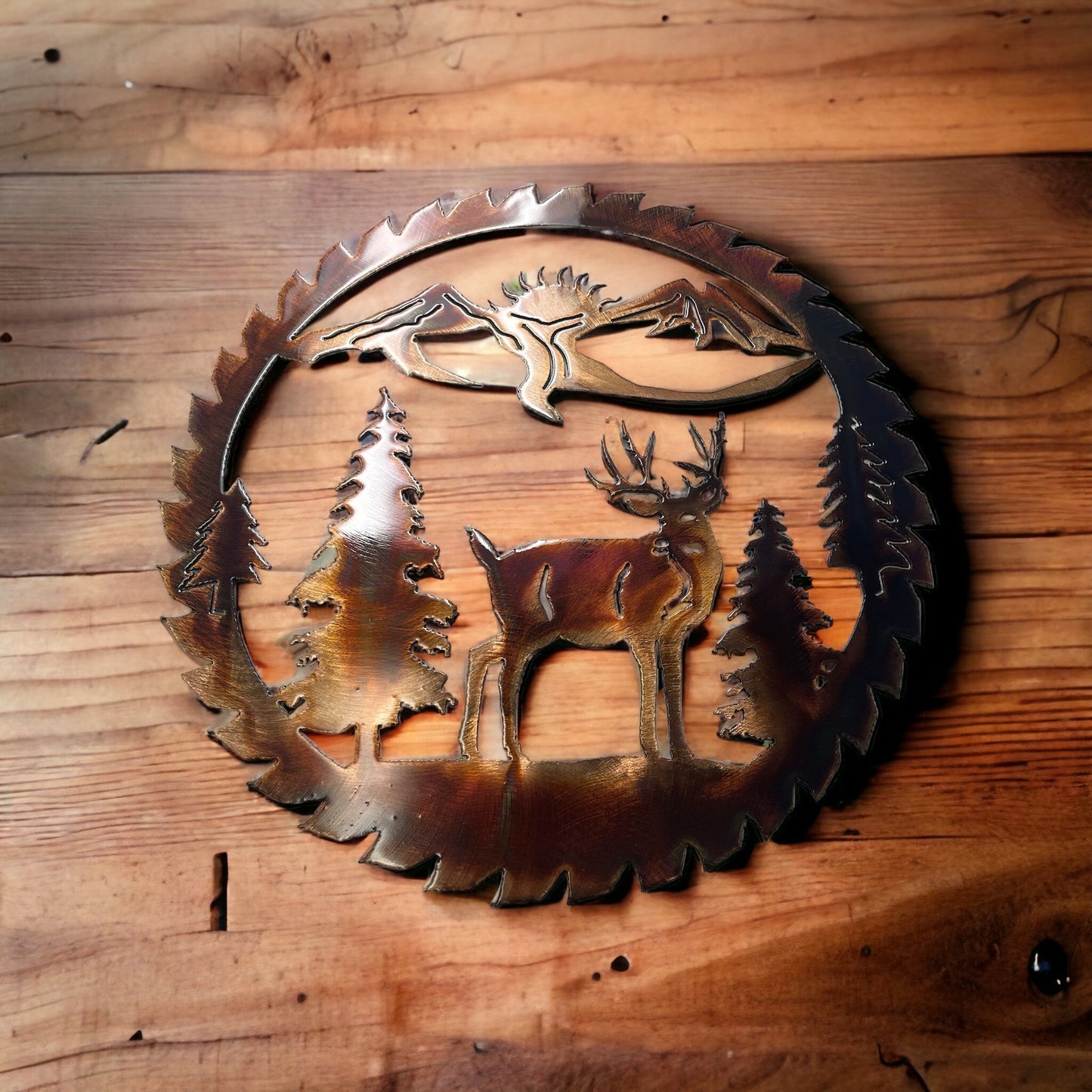 Deer Mountain Saw blade Metal Wall Art 14"