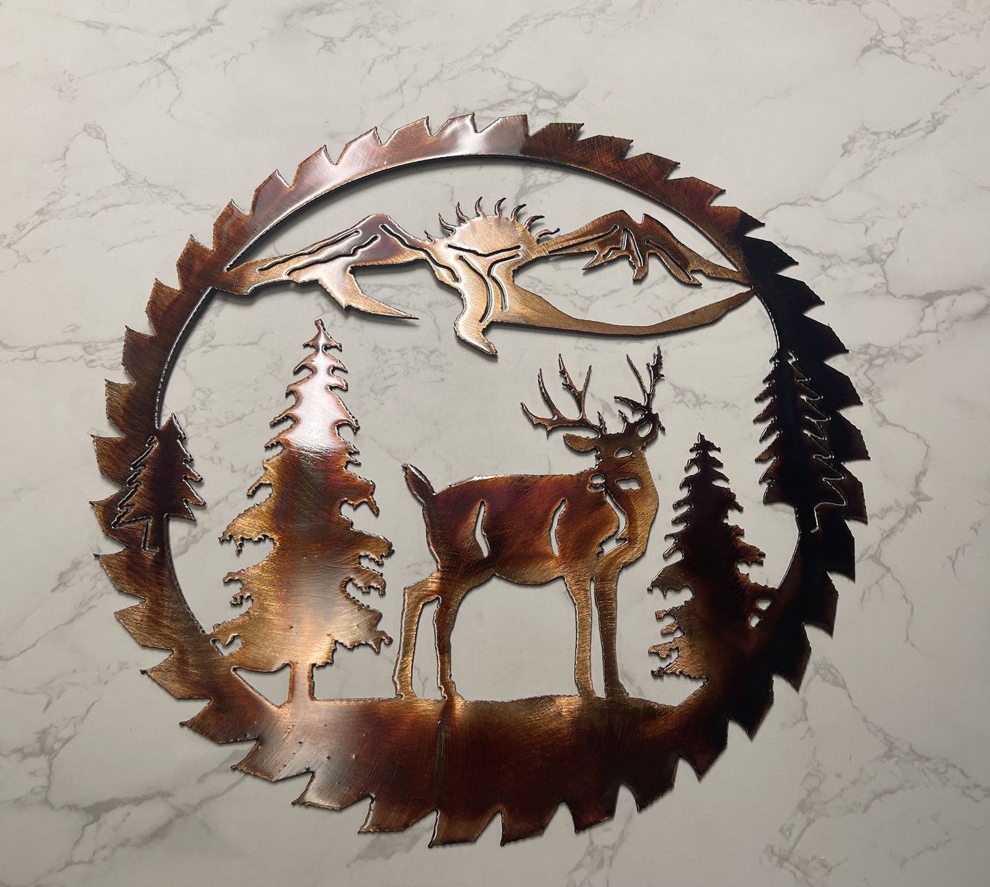 Deer Mountain Saw blade Metal Wall Art 14"