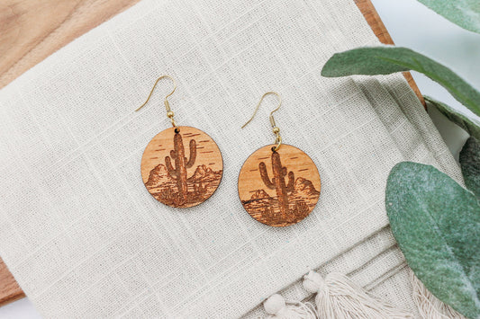 Arizona Saguaro Cactus Discs dangle Earrings | modern | boho | neutral