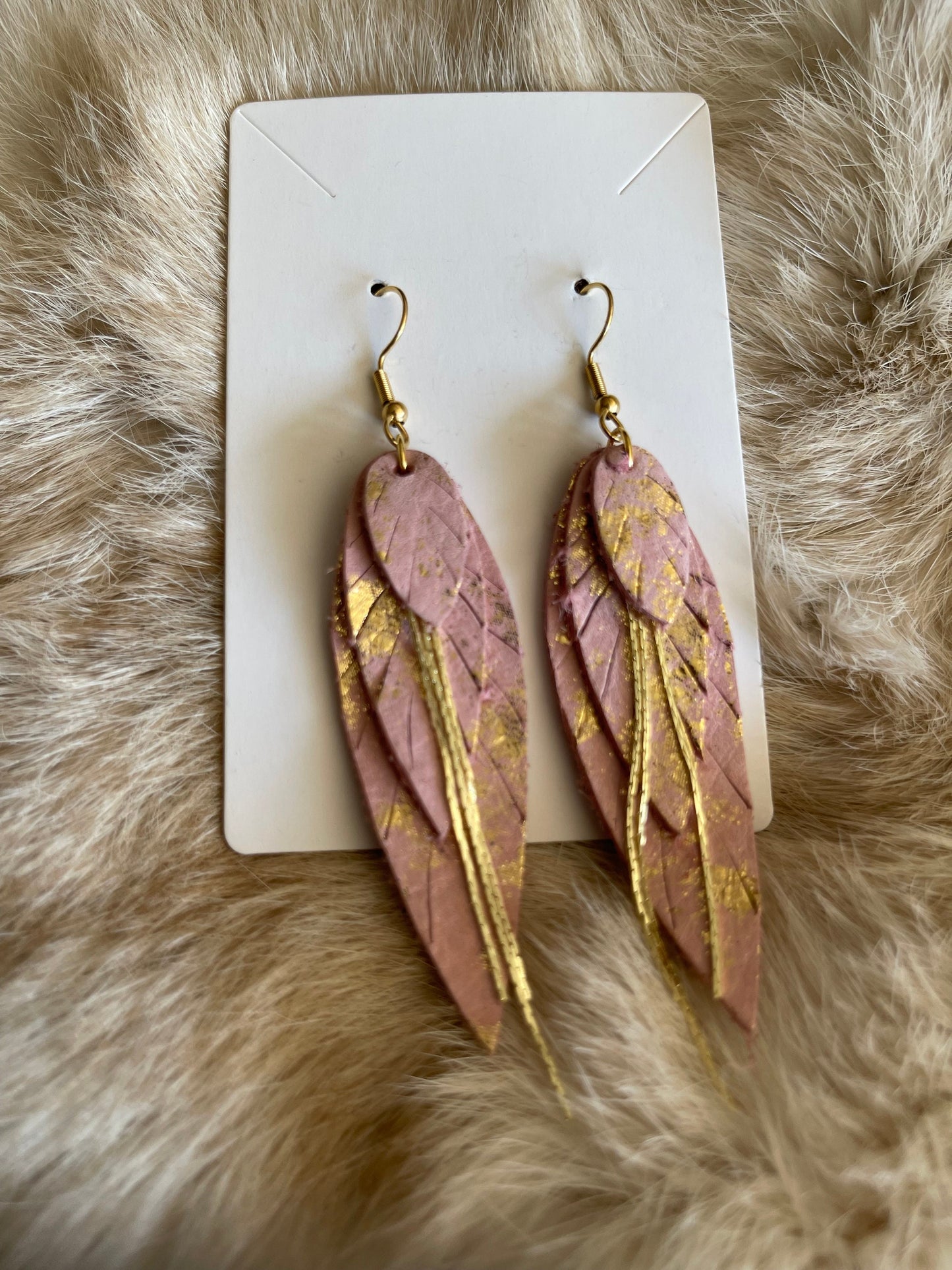 Feathered Pretty in Pink: Layered Feathered Genuine Leather Earrings