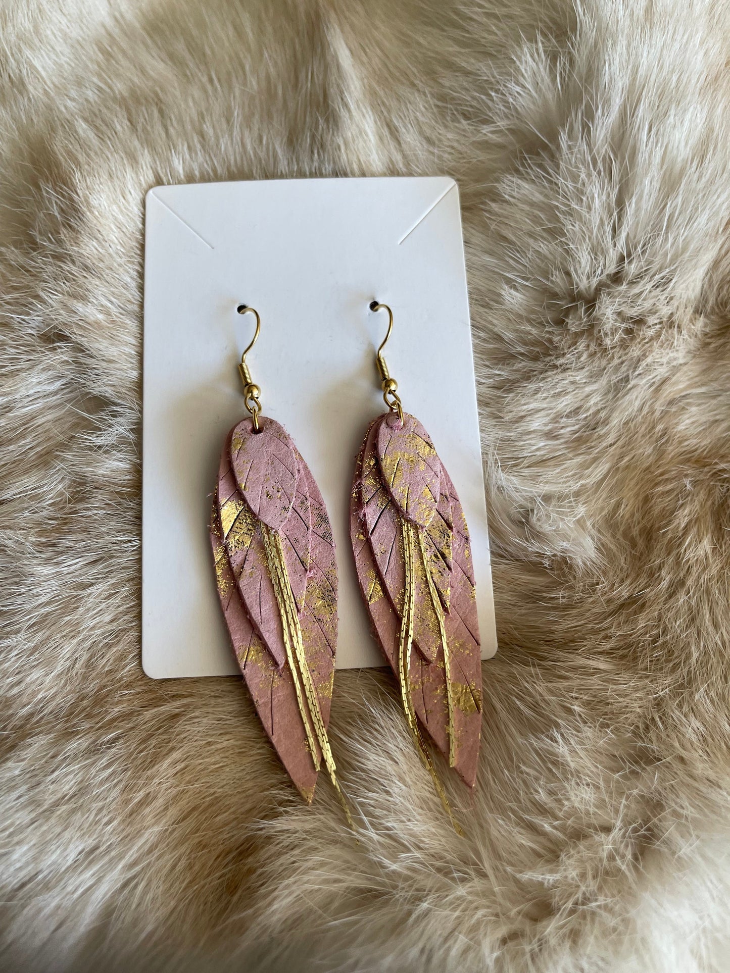 Feathered Pretty in Pink: Layered Feathered Genuine Leather Earrings