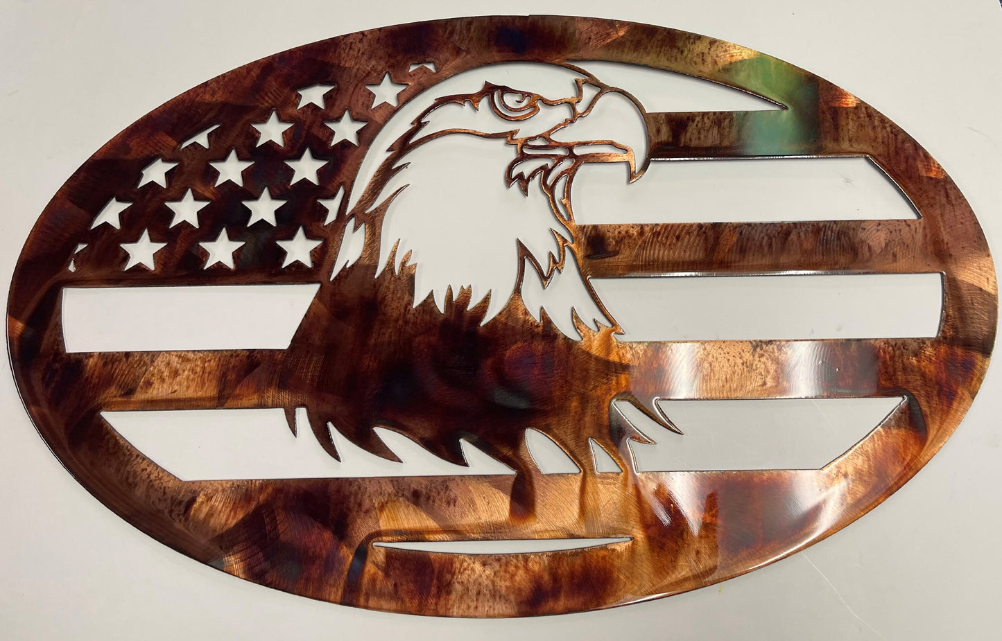 Majestic Eagle in Oval Frame with Flag - Handcrafted Americana Decor