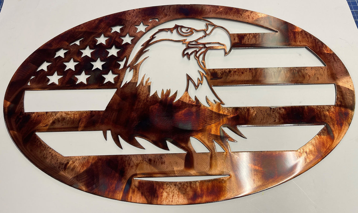 Majestic Eagle in Oval Frame with Flag - Handcrafted Americana Decor