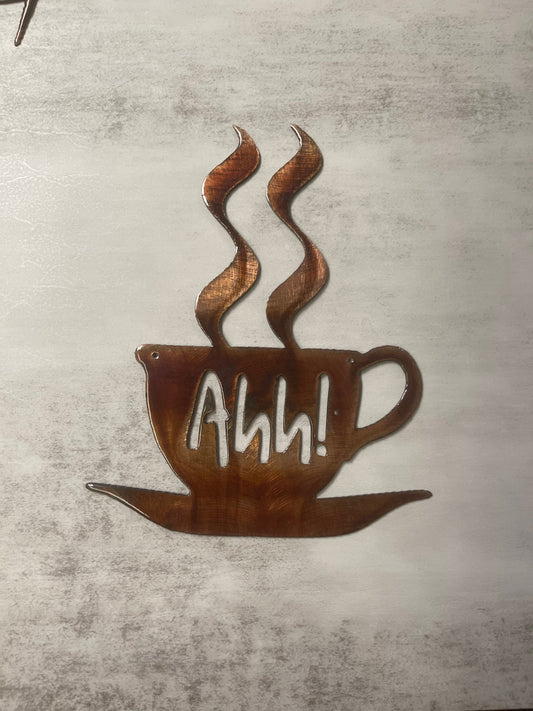 Ahh! Coffee Cup - Metal Wall Art - Copper and Bronzed Plated available in 3 sizes