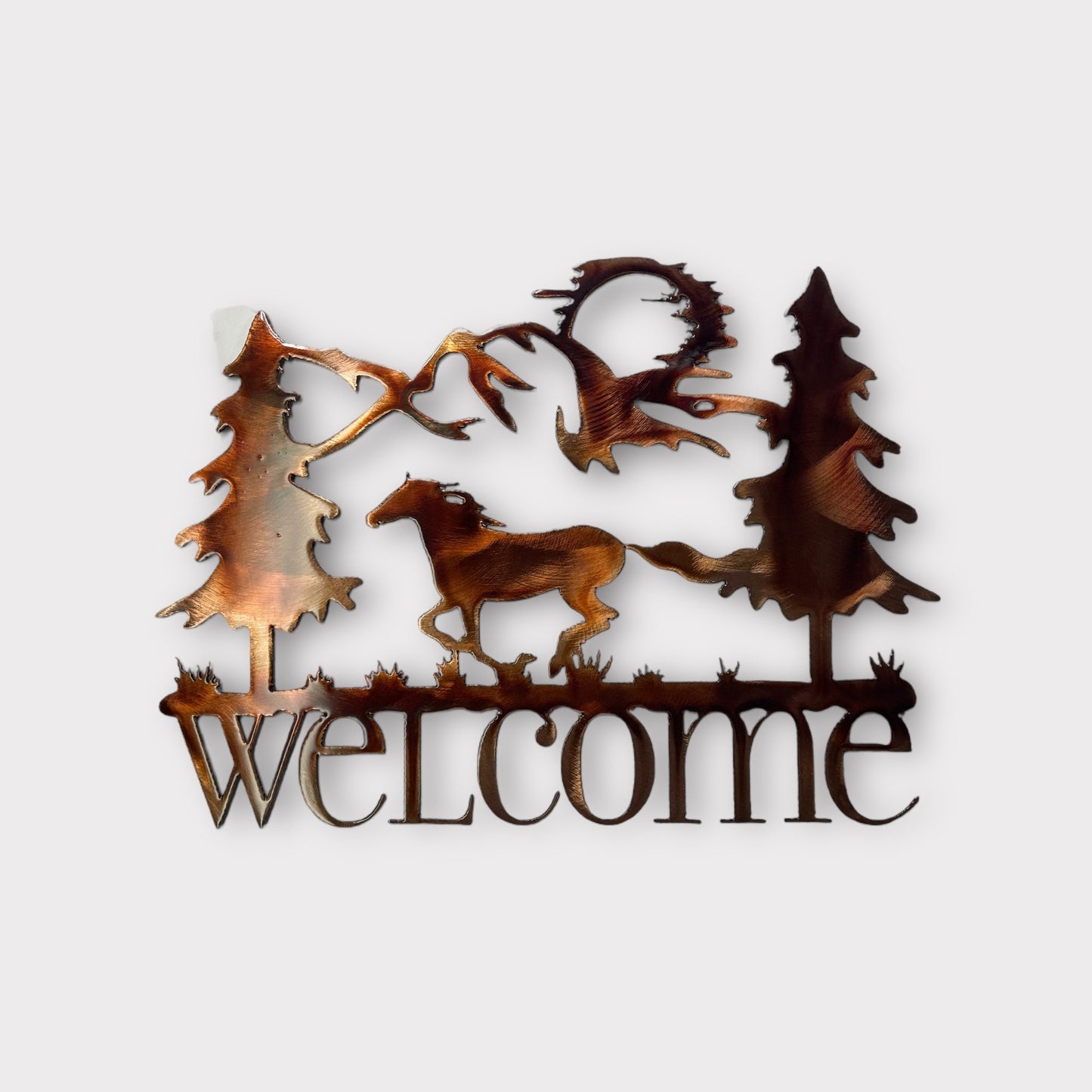 Running Horse Welcome Metal Wall Art Decor  11 1/2" tall x 16" wide