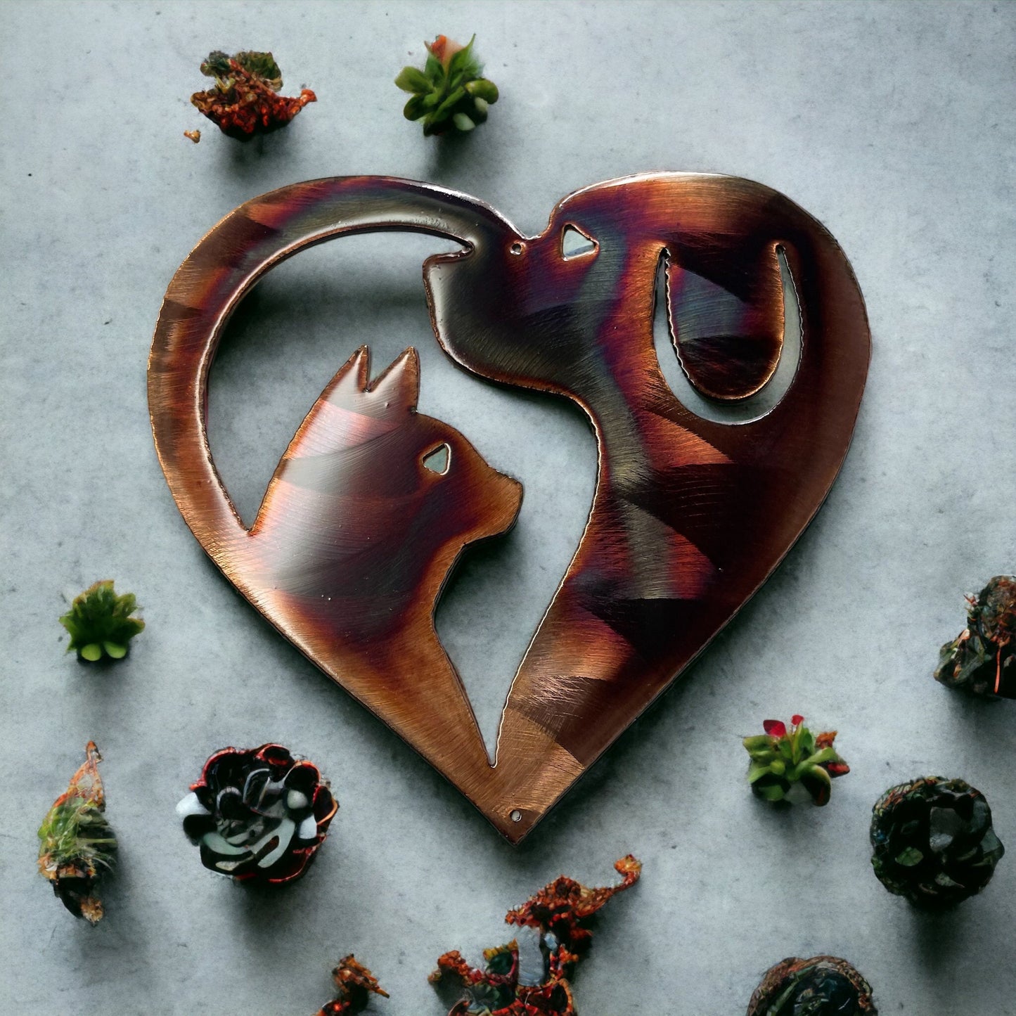 Love our Pets Metal Wall Art Accent Copper and Bronzed Plated