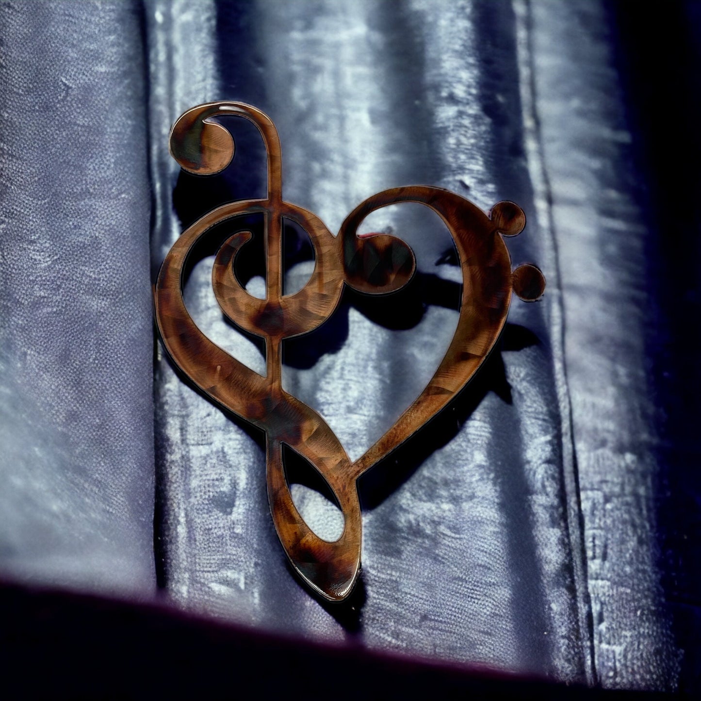 Musical Note Clef Heart Metal Wall Art Style 2 choose 9" tall, 13" tall or 22" tall - Copper & Bronze Plated