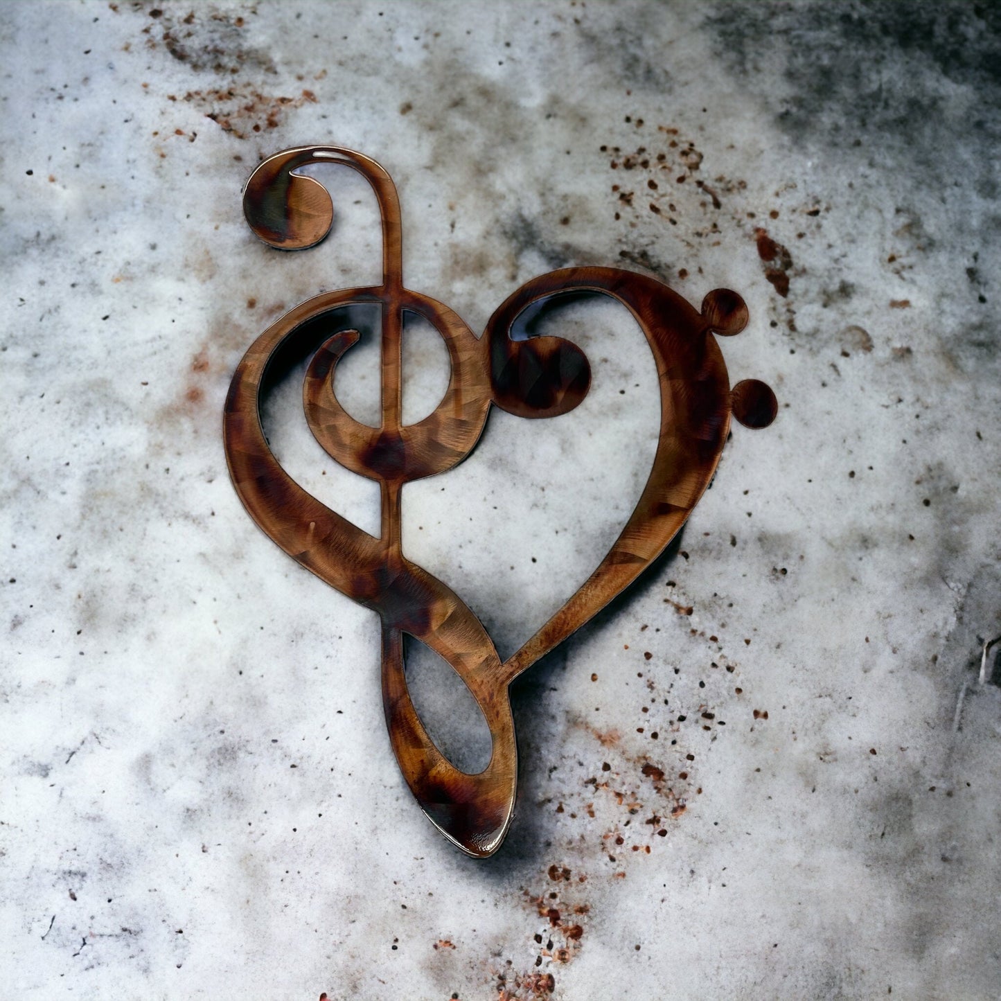 Musical Note Clef Heart Metal Wall Art Style 2 choose 9" tall, 13" tall or 22" tall - Copper & Bronze Plated