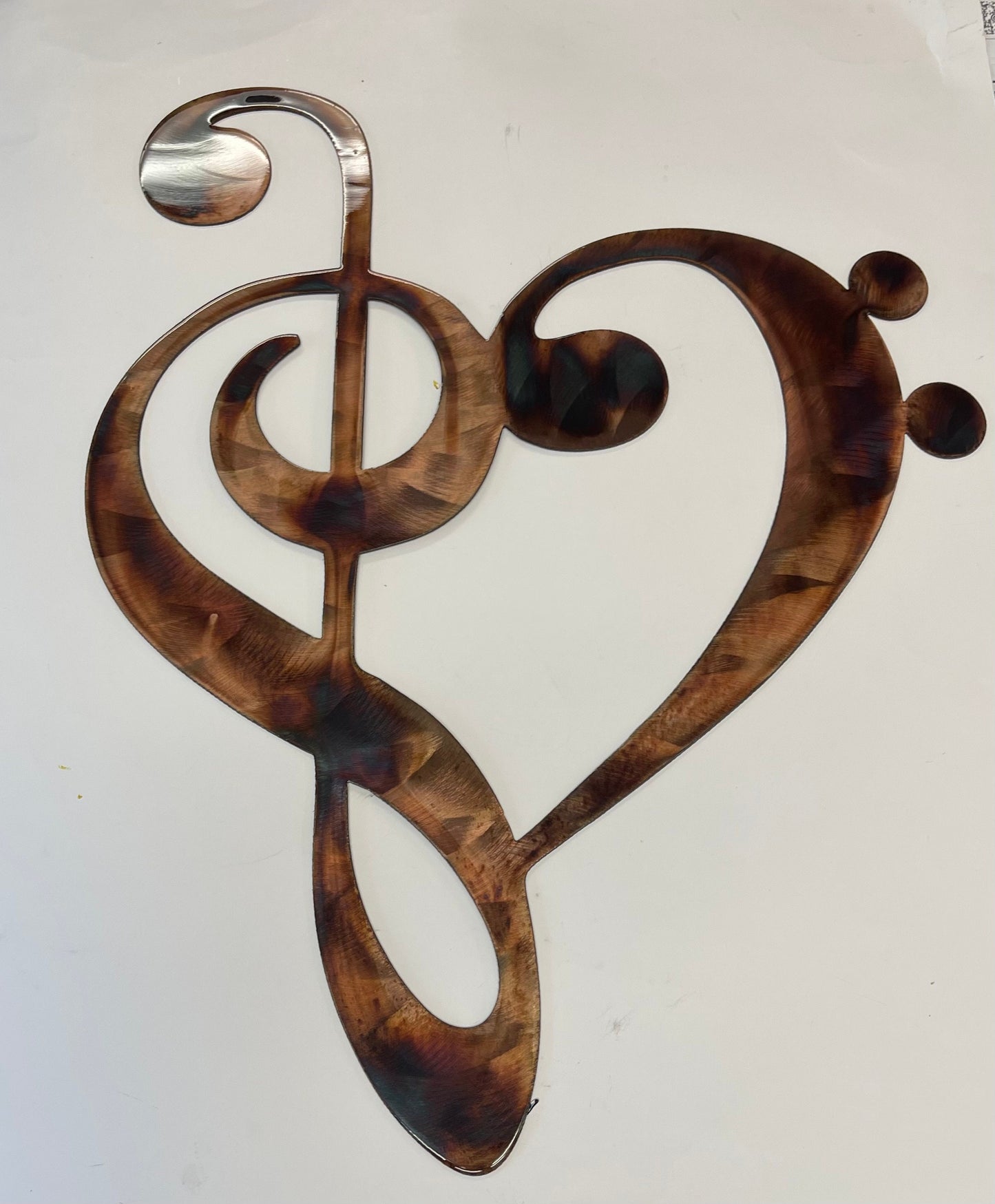 Musical Note Clef Heart Metal Wall Art Style 2 choose 9" tall, 13" tall or 22" tall - Copper & Bronze Plated