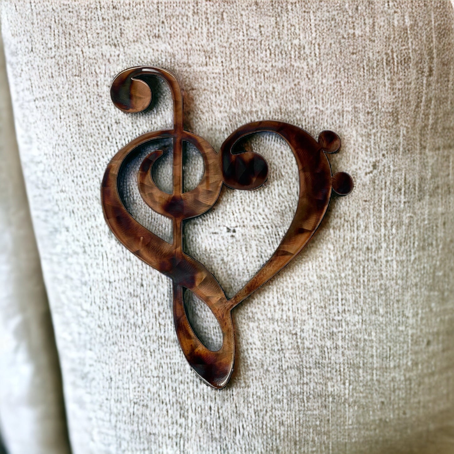 Musical Note Clef Heart Metal Wall Art Style 2 choose 9" tall, 13" tall or 22" tall - Copper & Bronze Plated