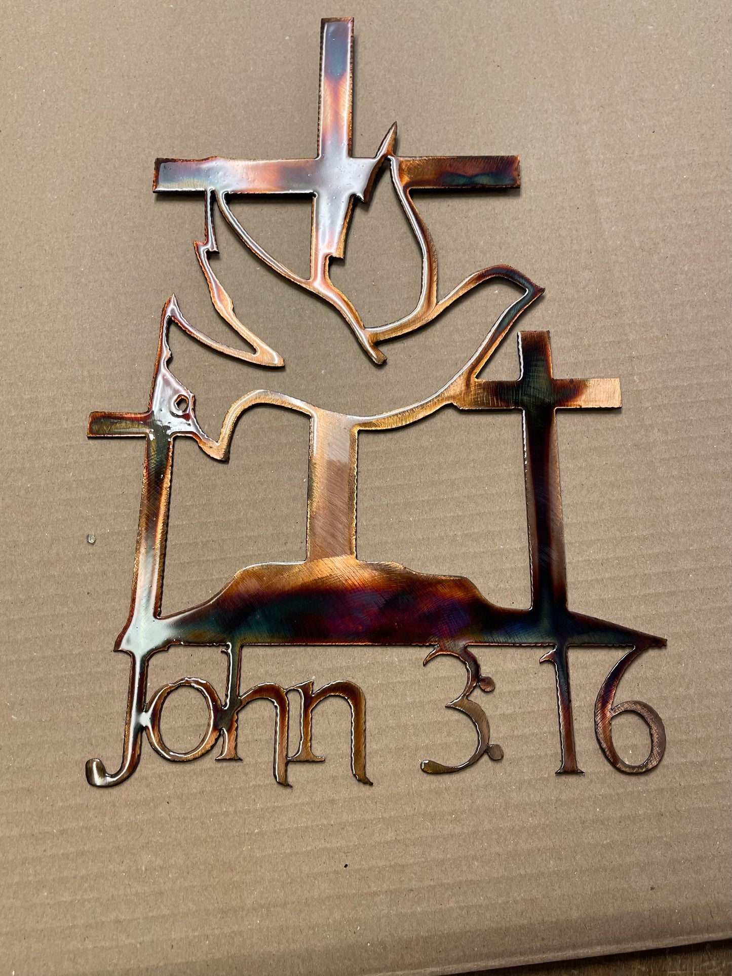 John 3:16 Cross Metal Wall Art Copper and Bronzed Plated