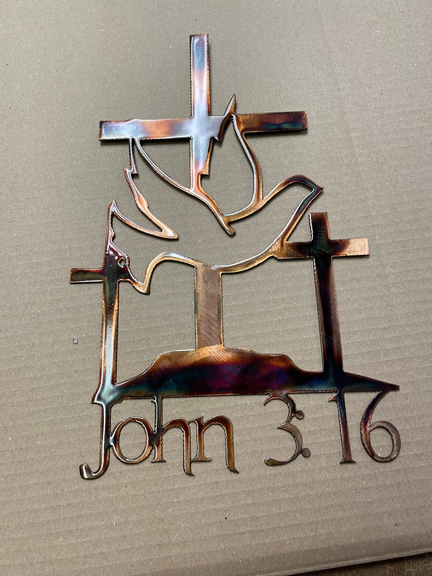 John 3:16 Cross Metal Wall Art Copper and Bronzed Plated