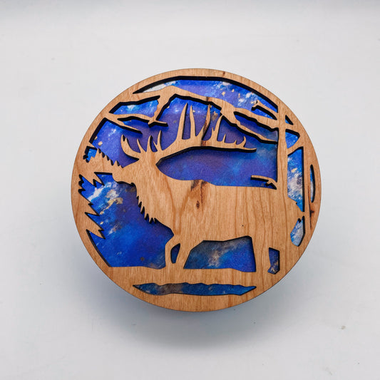 Elk Scene Layered wood and acrylic nightlight