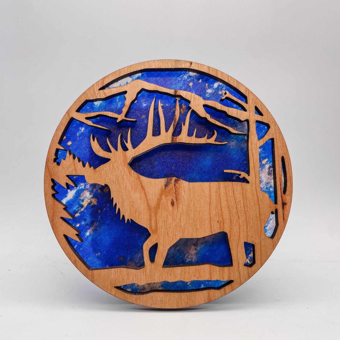 Elk Scene Layered wood and acrylic nightlight