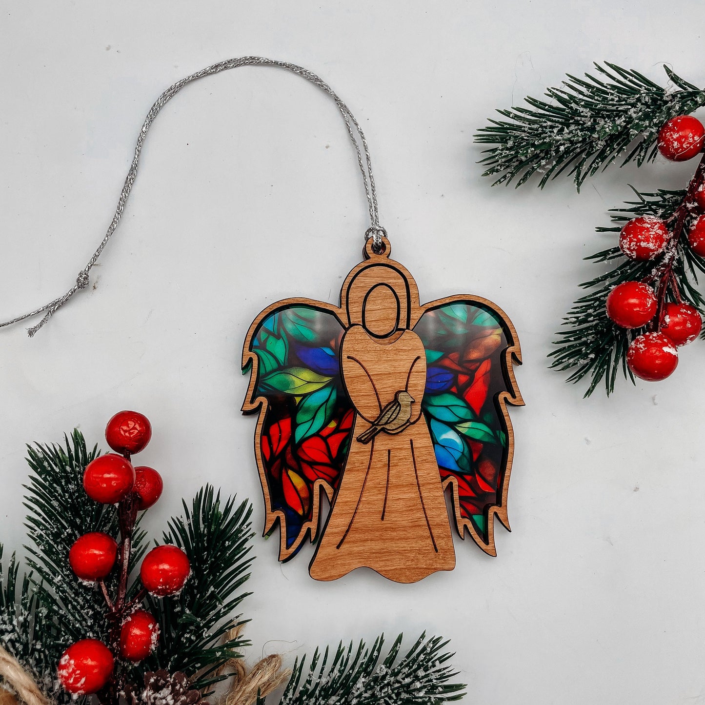 Stained Glass Angel - Wood and Acrylic Christmas Ornament