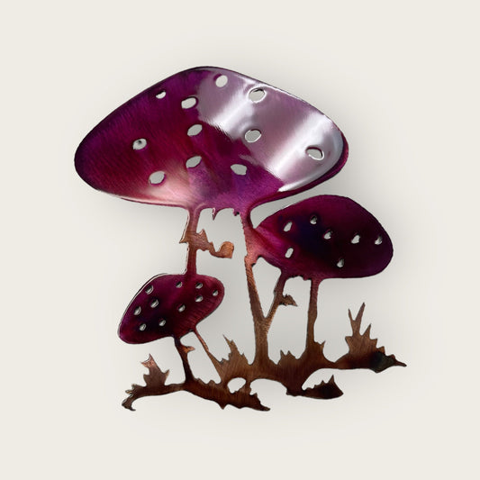 Mushroom Metal Wall Art in Copper and Bronzed with a Lavishly Purple-Tinged Finish